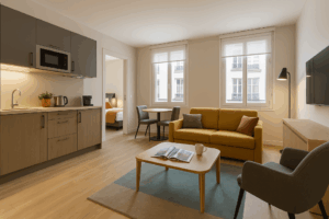 Appart hotel Paris Citadines avec kitchenette moderne et espace lumineux